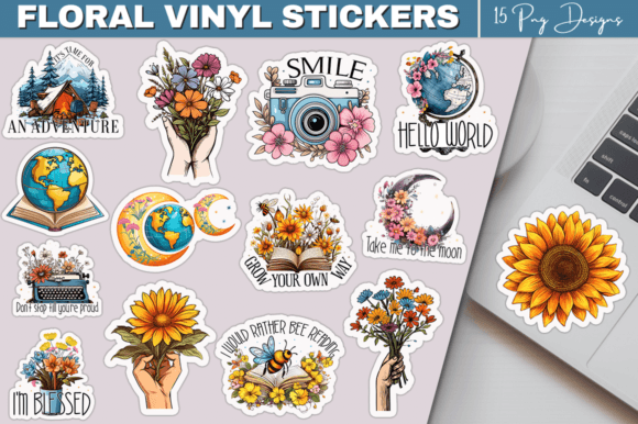 Download Floral Vinyl Printable Stickers Bundle - Printable stickers bundle Collection