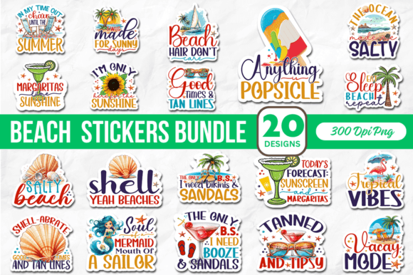 Download BEACH Printable Stickers Bundle - Printable stickers bundle Collection