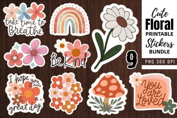 Download Cute Floral Printable Stickers Bundle - Printable stickers bundle Collection