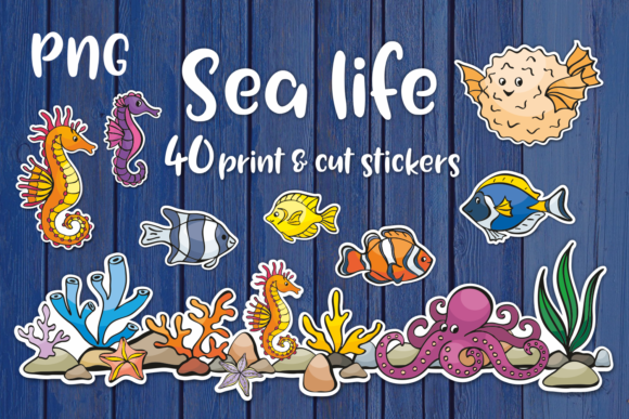 Download Sea Life Printable Stickers Bundle PNG - Printable stickers bundle Collection
